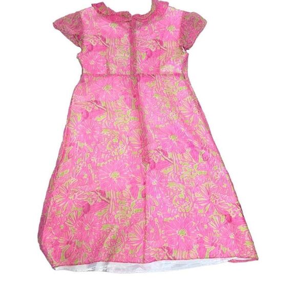 Lilly Pulitzer Silk Pink Green Floral Flutter Sleeve A-Line Dress V-Neck sz 00 - Picture 3 of 9
